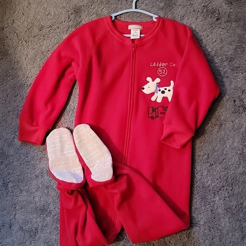 Carter's, boys toddler 1-piece pajamas with footies, size 3T, red.